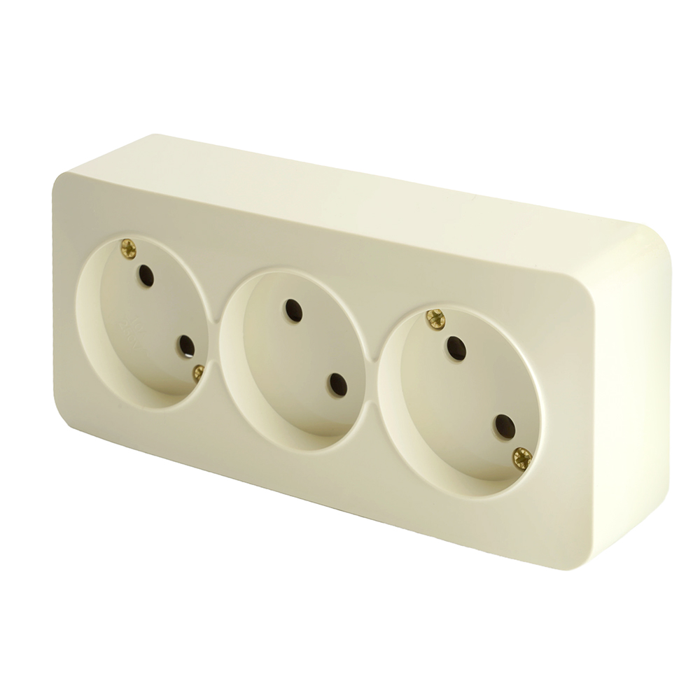 Розетка 3-местная б/з, серия София, 250В, 10А, IP20, MST10-13-04, слоновая кость (5/100)