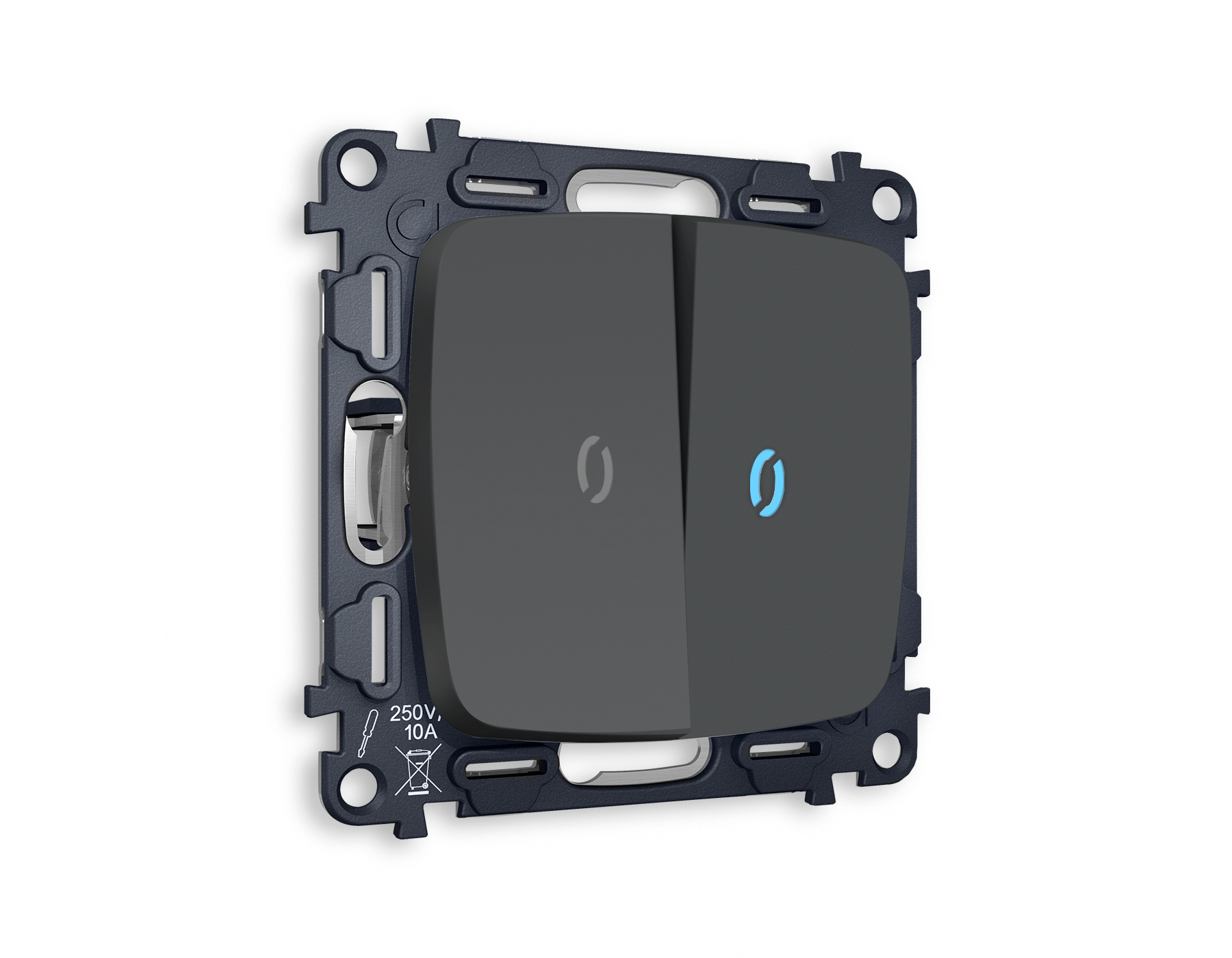 MO904020 Комплект механизма 2-кл выкл подсв 10000K OMEGA Графит мягкое касанQUANT(OP9040,VM115,G17B)