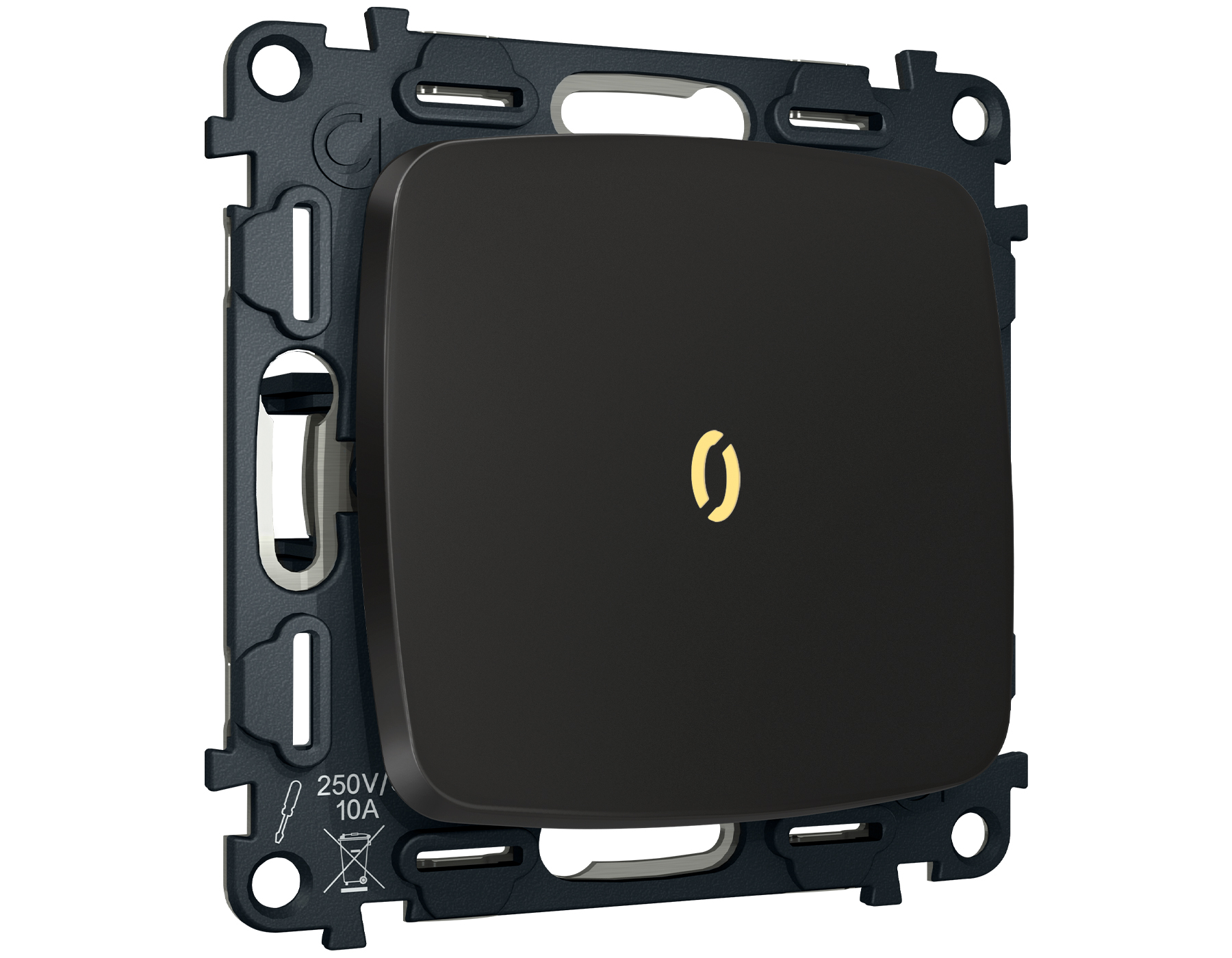 MO802010 Комплект механизма 1-кл выкл с подсв 3200K OMEGA Черный матовый QUANT (OP8020,VM101,G11Y)