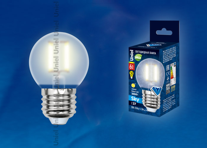 Лампа светодиодная UNIEL LED-G45-6W/WW/E27/FR PLS02WH картон