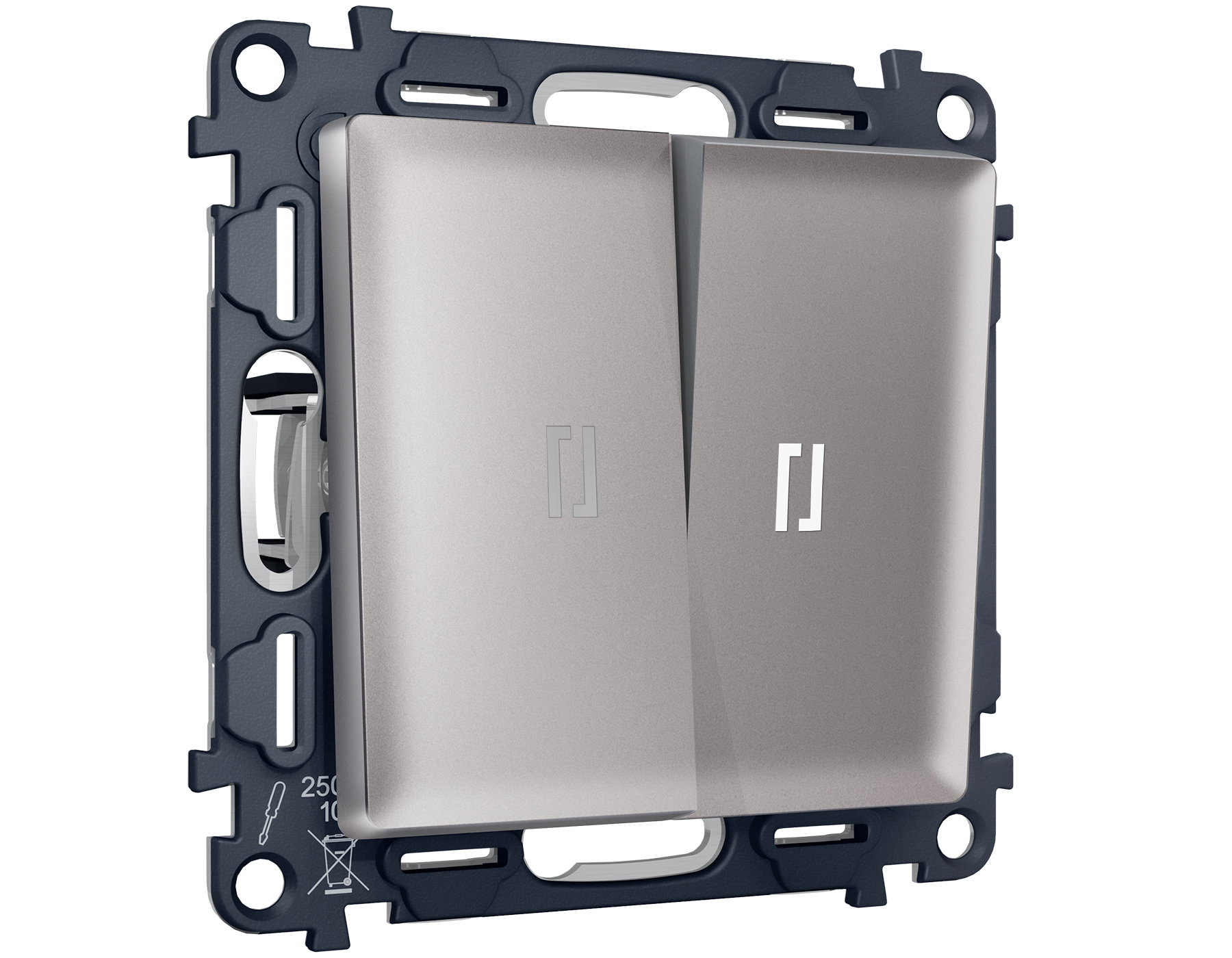 MA504035 Комплект механизма 2-кл прох.выкл с подсв 5600K ALFA Сталь матовы QUANT (AP5040,VM120,G25W)