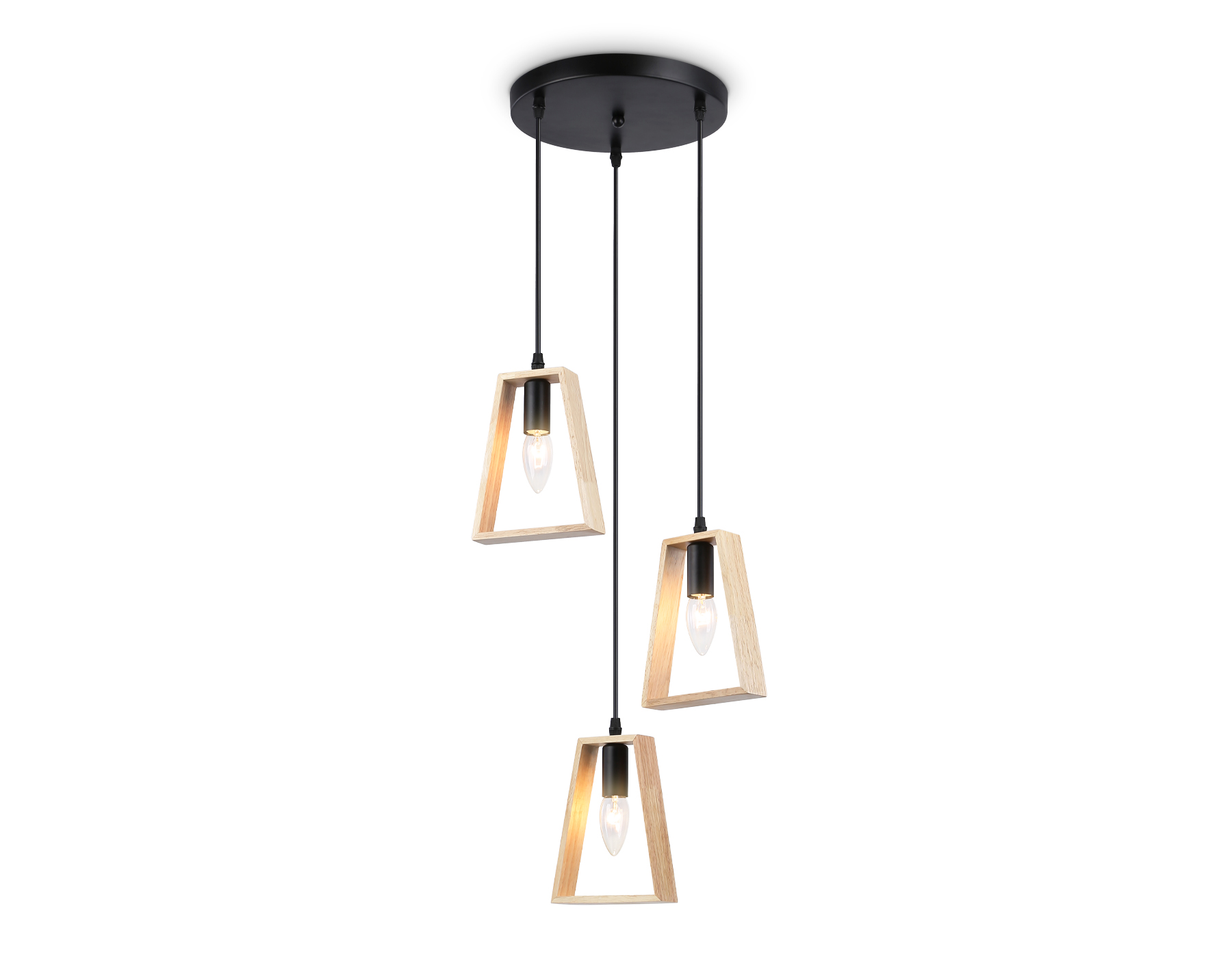 Светильник подвесной Ambrella TR80499/3 BK/LW черный/светлое дерево E14/3 max 60W D350*1000