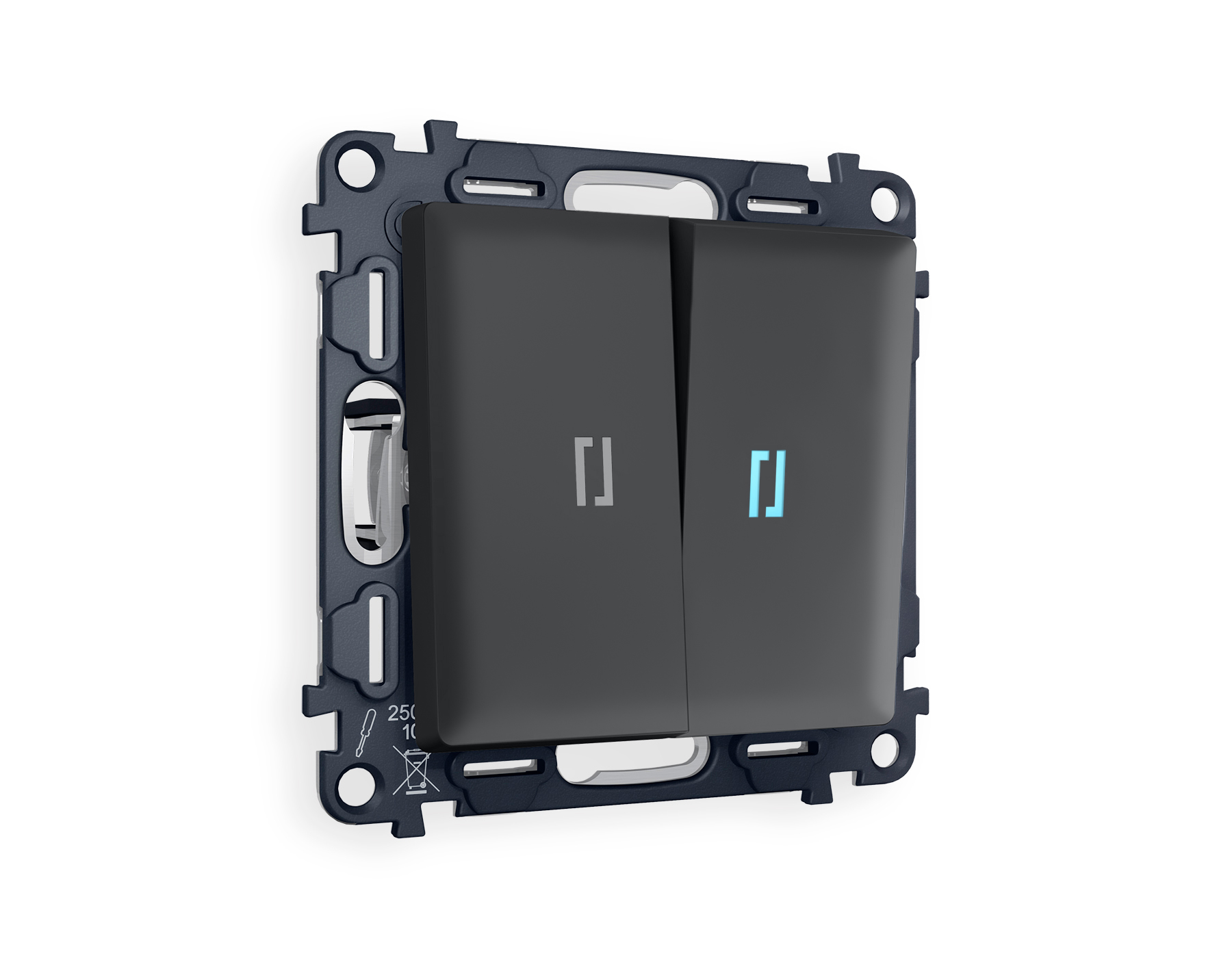 MA904020 Комплект механизма 2-кл выкл с подсв 10000K ALFA Графит мяг/кас QUANT (AP9040,VM115,G17B)