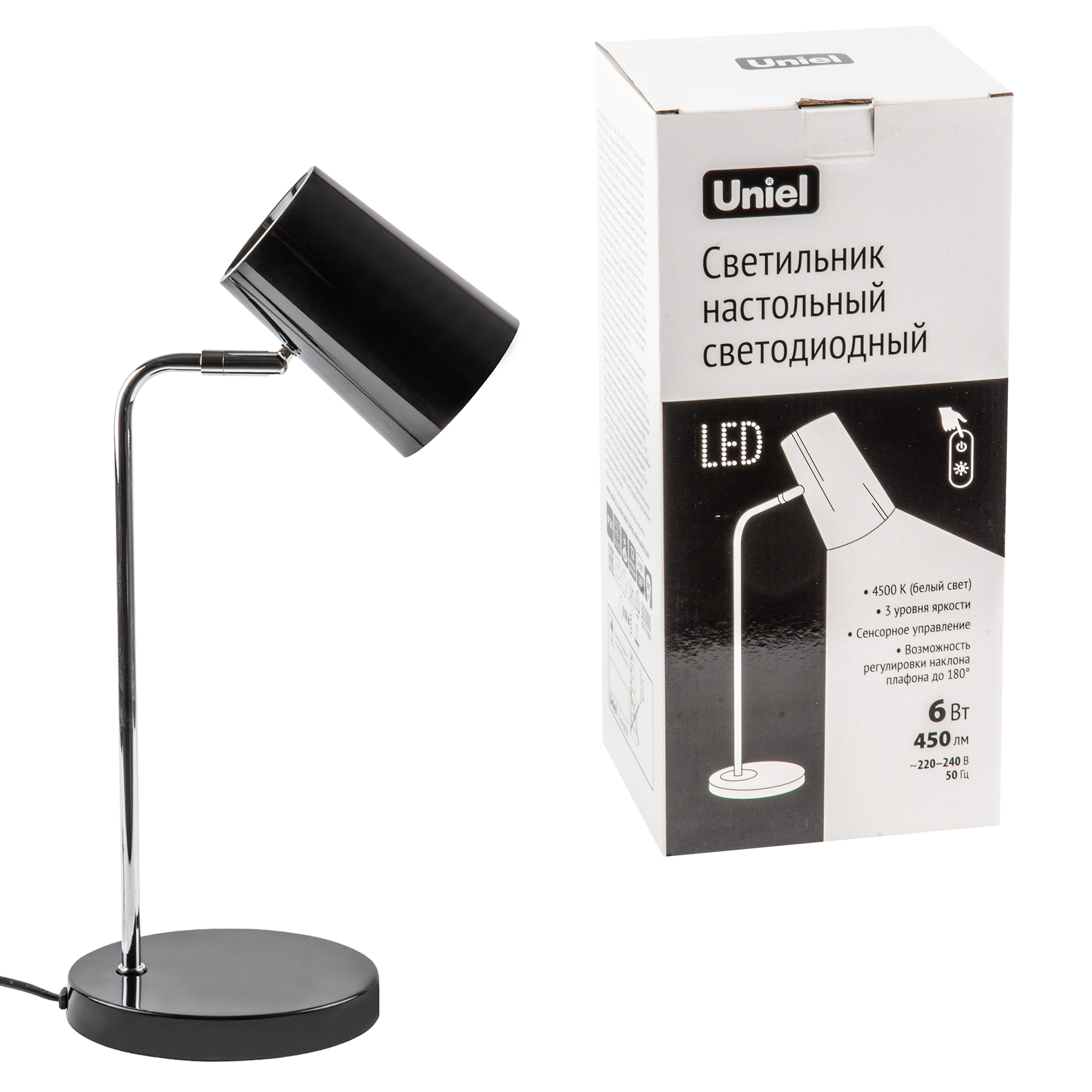 Светильник настольный UNIEL ULM-B600 6W-4500K-DIM BLACK Светильник 6W. Сенсорный выкл. Диммер.