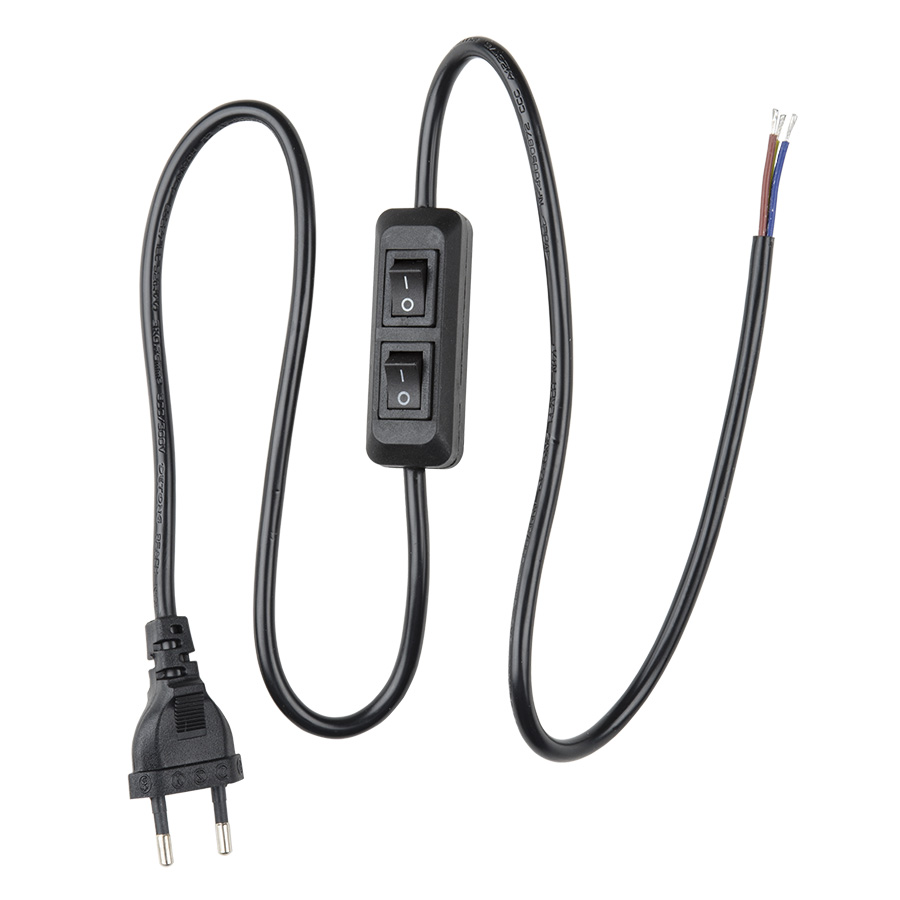 Сетевой шнур с вилкой и с двухклавишным выключателем UNIEL UCX-C90/02A-100 BLACK 02А 500Вт 1,0м