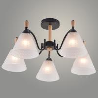 Люстра XA1627B/5 BK+WOOD черный+дерево 5х60W E27 d600 h295, HN25