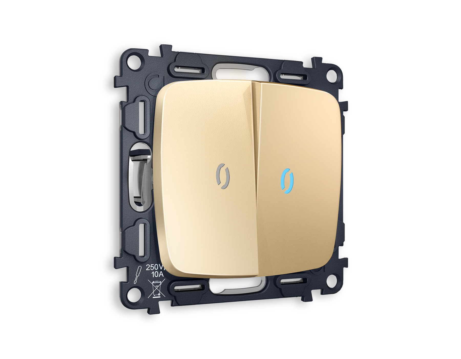MO604020 Комплект механизма 2-кл выкл с подсв 10000K OMEGA Шампань QUANT(OP6040,VM115,G17B)