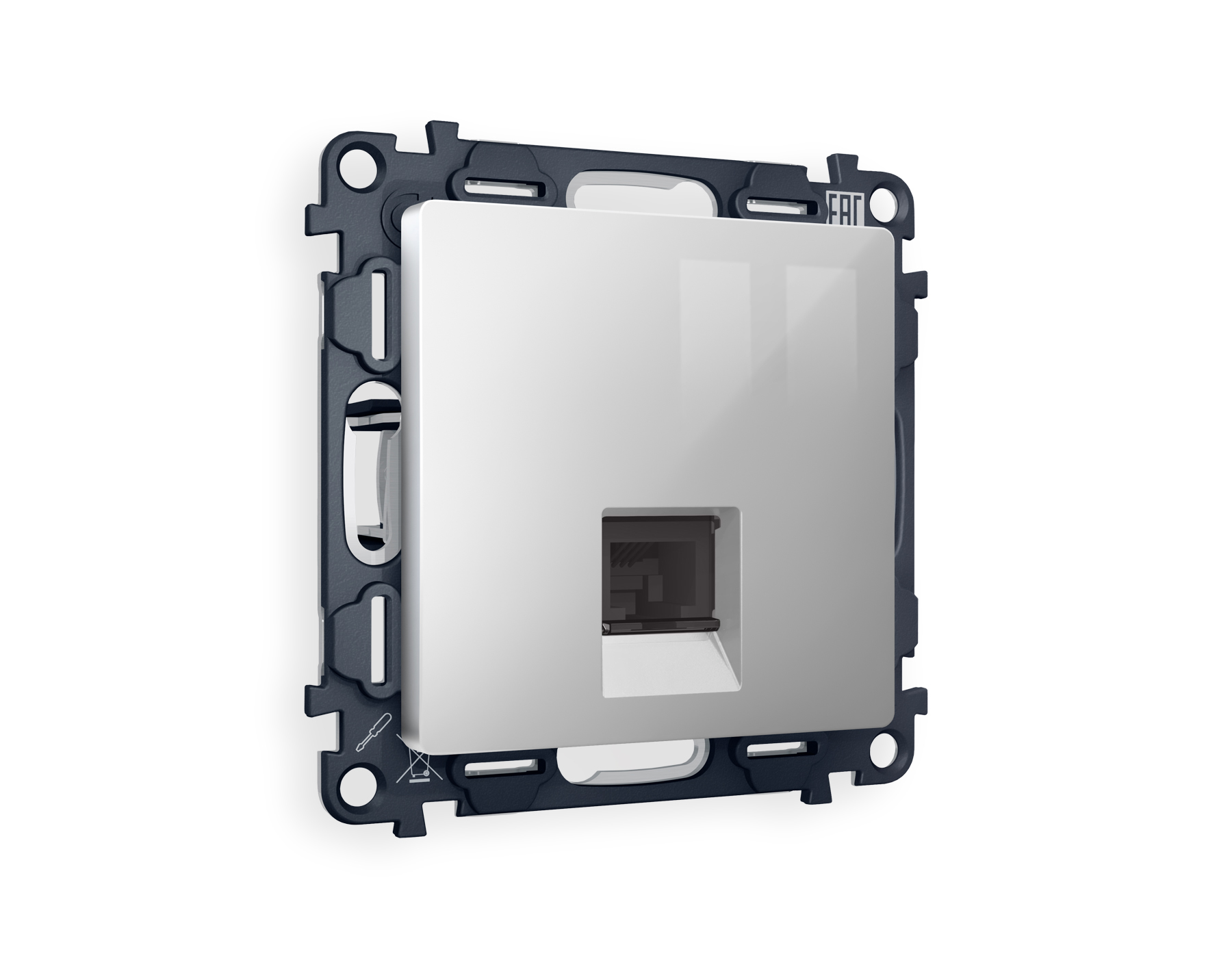 MA412010 Комплект механизма компьютер розетки ALFA Серебро глянец RJ-45(8P8C) QUANT (AP4120, VM188) 