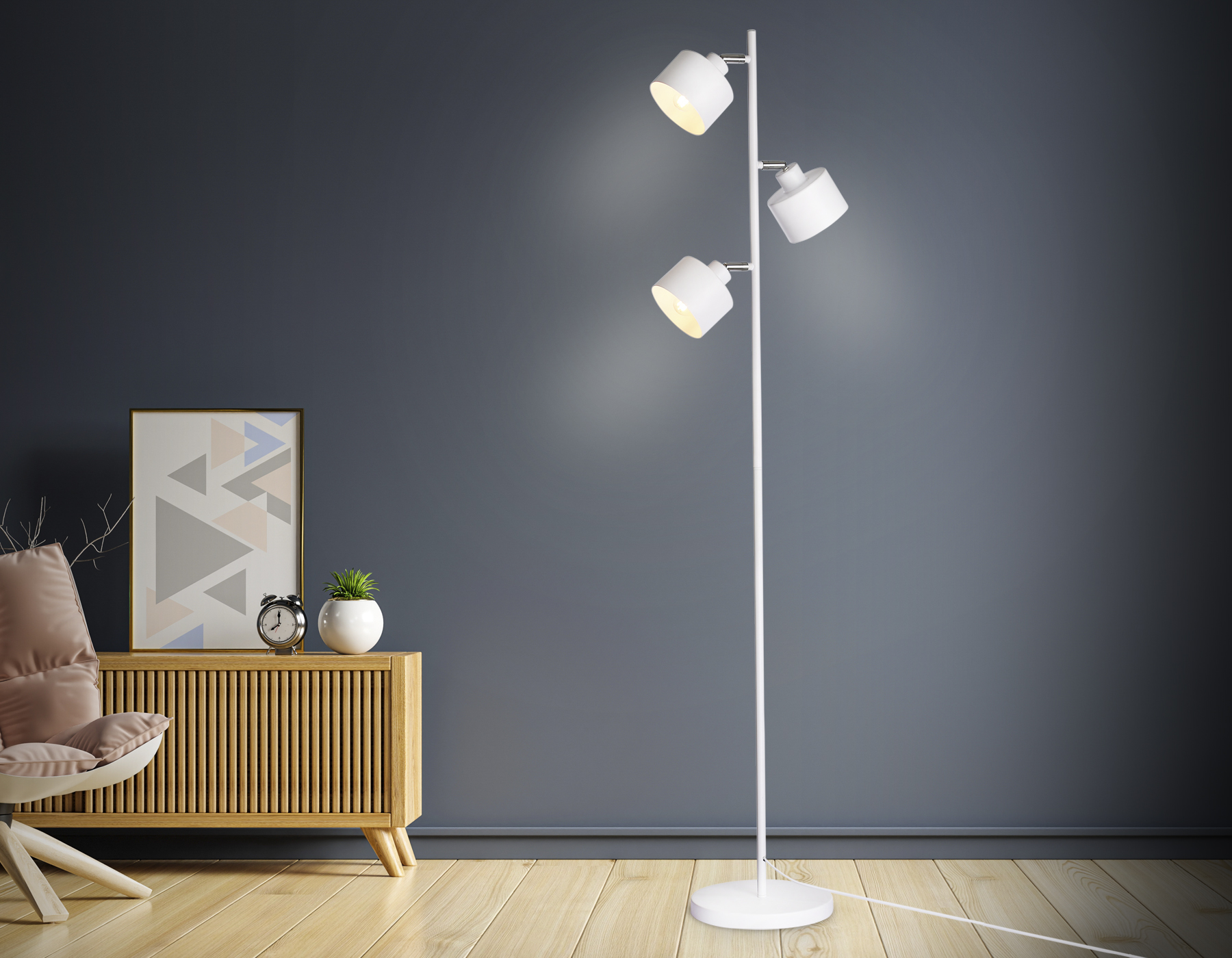 Светильник напольный со сменной лампой в стиле лофт TR8154/3 WH белый E27*3 max 40W D370*1530