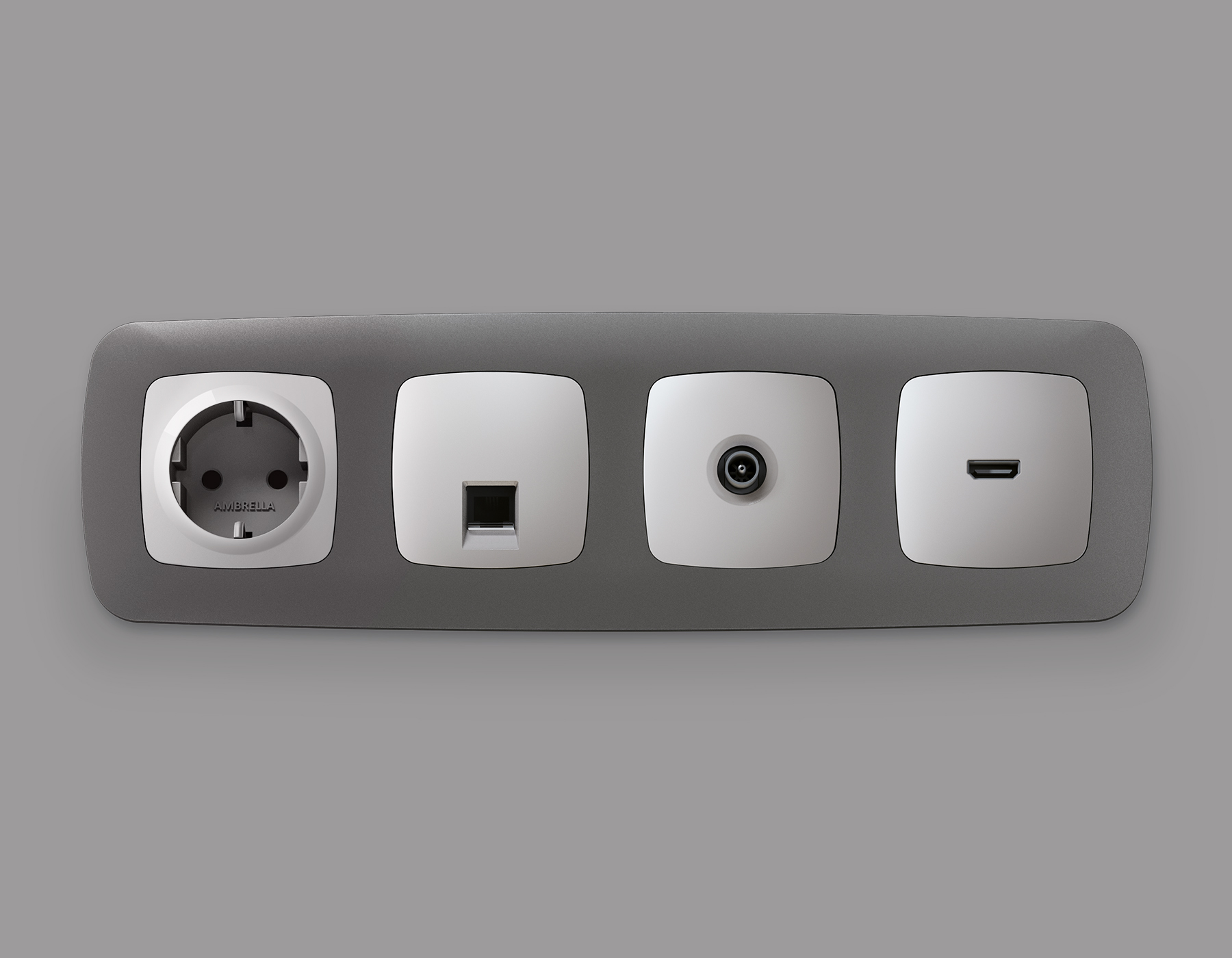 OP4070 Лицевая панель OMEGA (Серебро глянец) для электрической розетки с/з со шторками QUANT