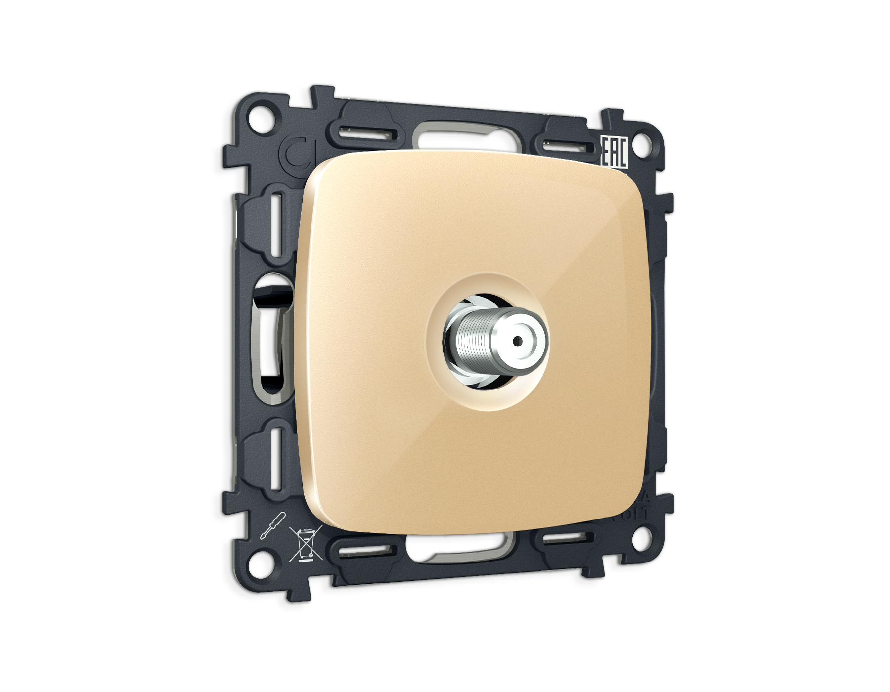 MO613050 Комплект механизма TV розетки SAT 5-2400MHz 3.5dB OMEGA Шампань QUANT (OP6130, VM215)