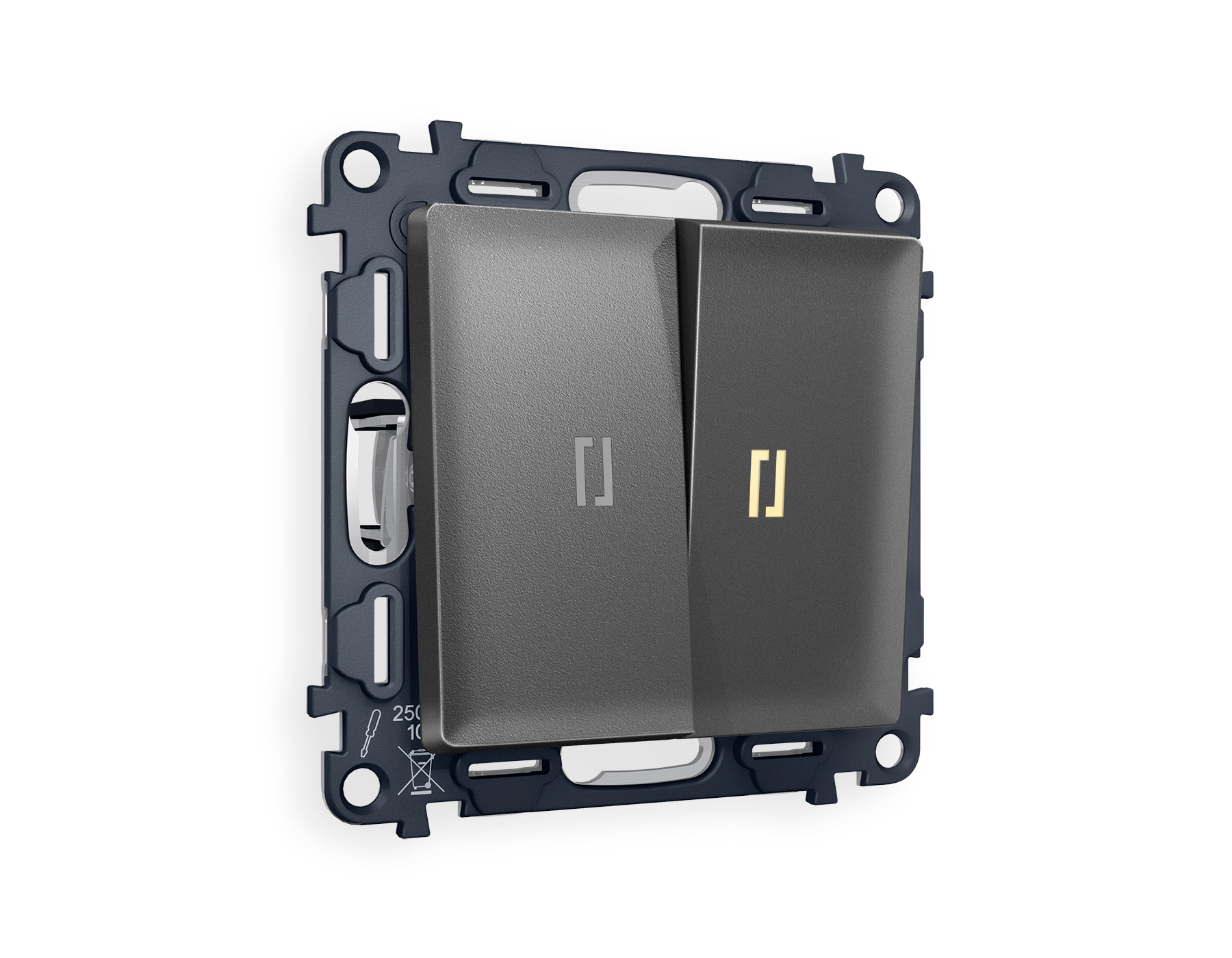 MA654030 Комплект механизма 2-кл прох.выкл с подсв 3200K ALFA Антрацит серы QUANT(AP6540,VM120,G22Y)