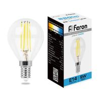 Лампа светодиодная FERON LB-509 9W 230V E14 6400K филамент G45 прозрачная