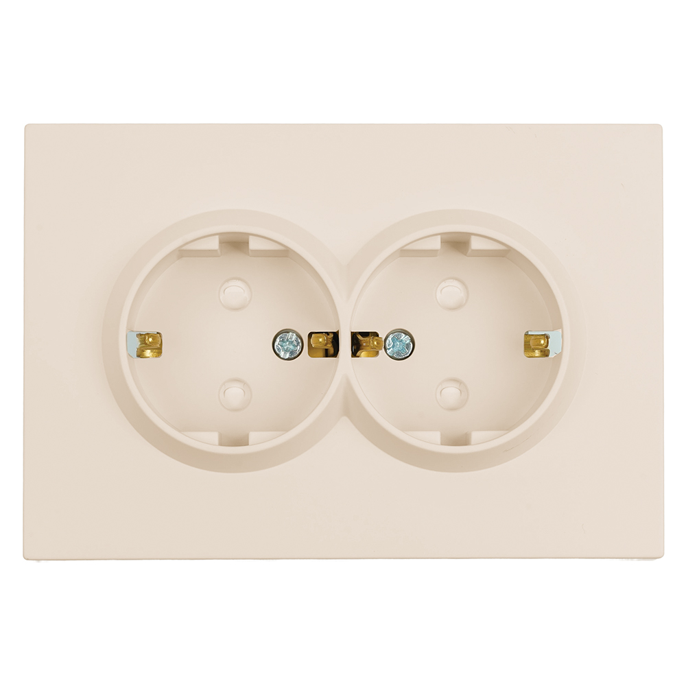 Розетка 2-местная с защитной шторкой с/з, 250В, 16А, серия Эмили, RST16-5114-08, кашемир, soft touch