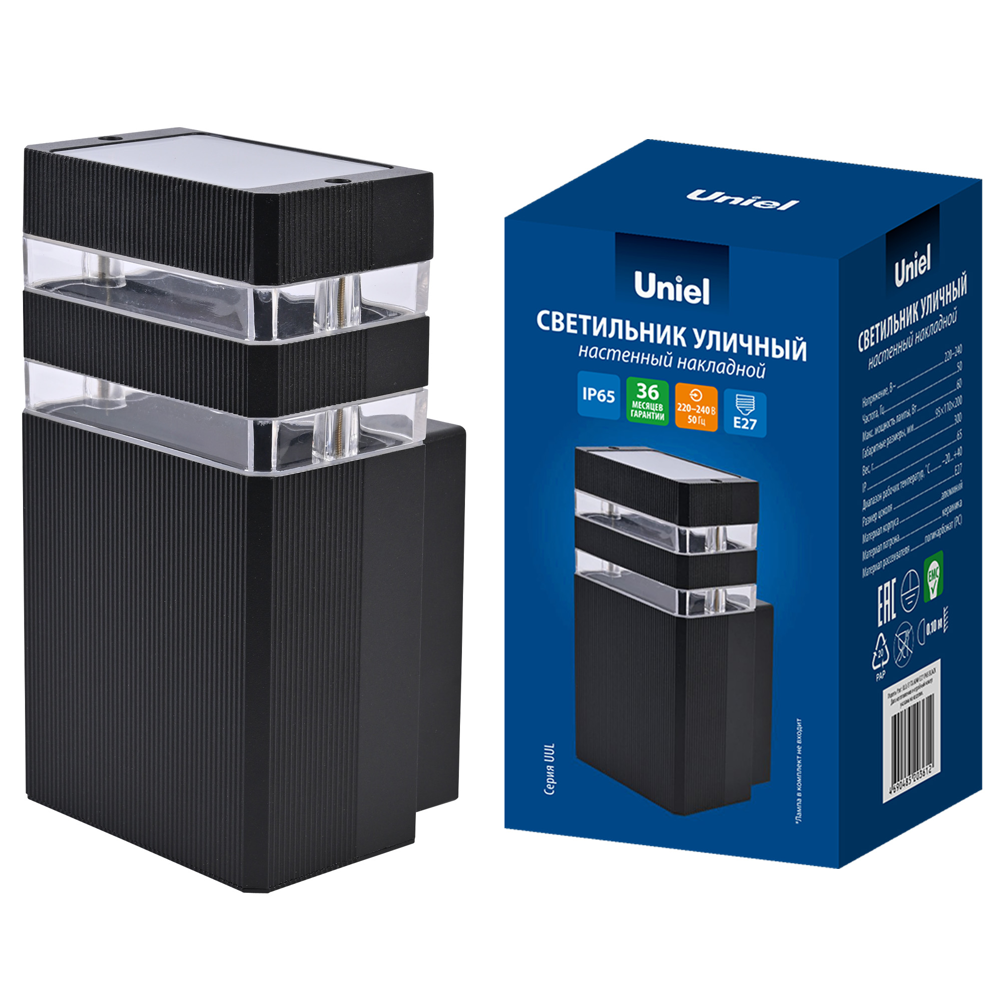 Светильник уличный UNIEL UUL-S17A 60W/E27 IP65 BLACK накладной Корпус черный