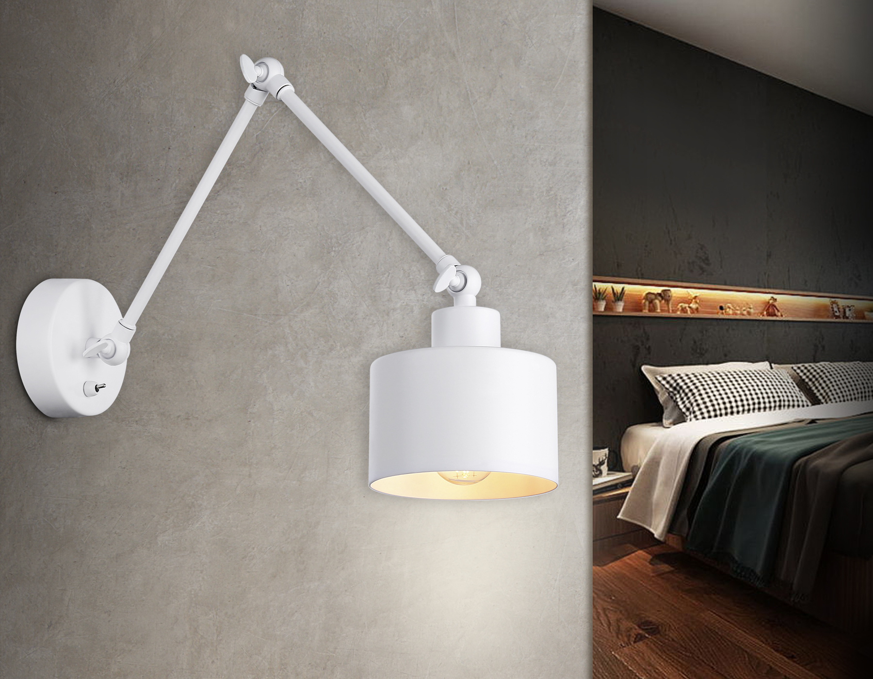 Светильник настенный Ambrella TR8146 WH белый E27 max 40W 340*120*490 с выкл. в стиле лофт