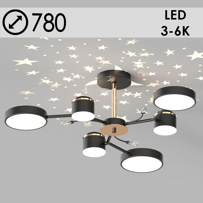 Люстра XI3233/6 BK+GD черный/золото 99W LED 3000-6000K d780 h215, HN22