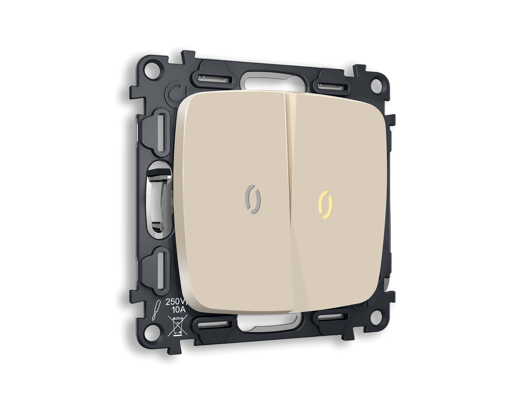 MO324010 Комплект механизма 2-кл выкл с подсв 3200K OMEGA Бежев матовый QUANT(OP3240,VM115,G11Y)