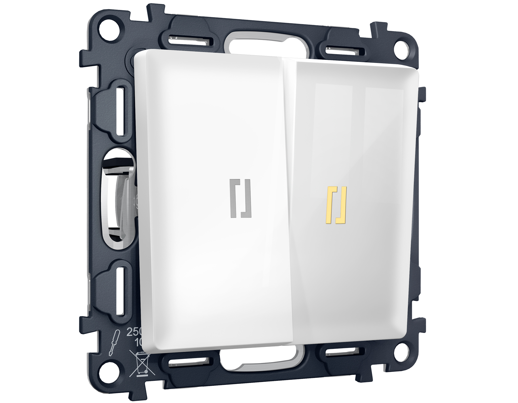 MA104030 Комплект механизма 2-кл прох.выкл с подсв 3200K ALFA Белый глянец QUANT (AP1040,VM120,G22Y)