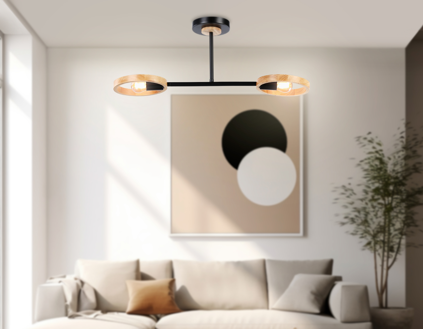 Подвесной светильник TR8244/2 BK/LWD черный/светлое дерево E27/2 max 40W 590*165*220