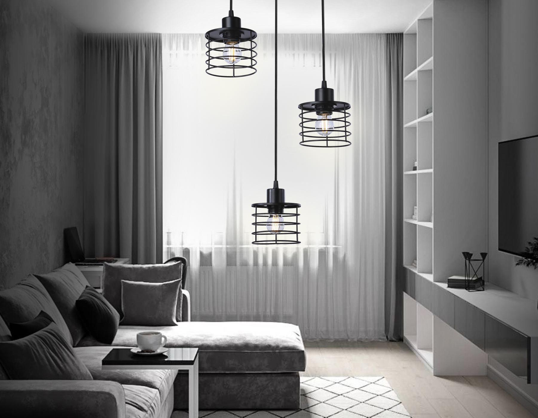 Светильник подвесной в стиле лофт Ambrella TR8081/3 BK черный E27*3 max 40W D372*1170