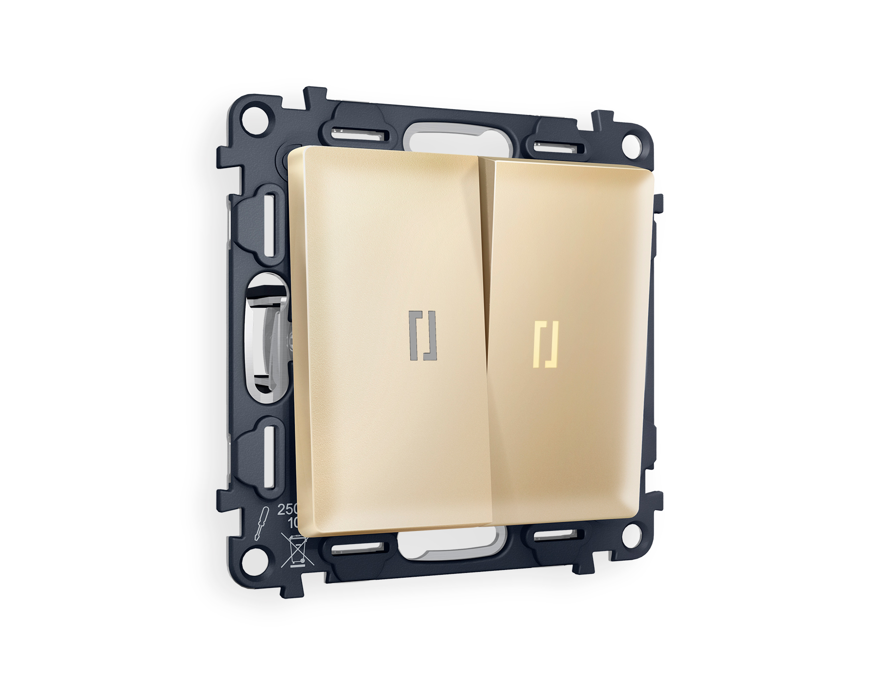 MA604010 Комплект механизма 2-кл выкл с подсветкой 3200K ALFA Шампань QUANT (AP6040, VM115, G11Y)