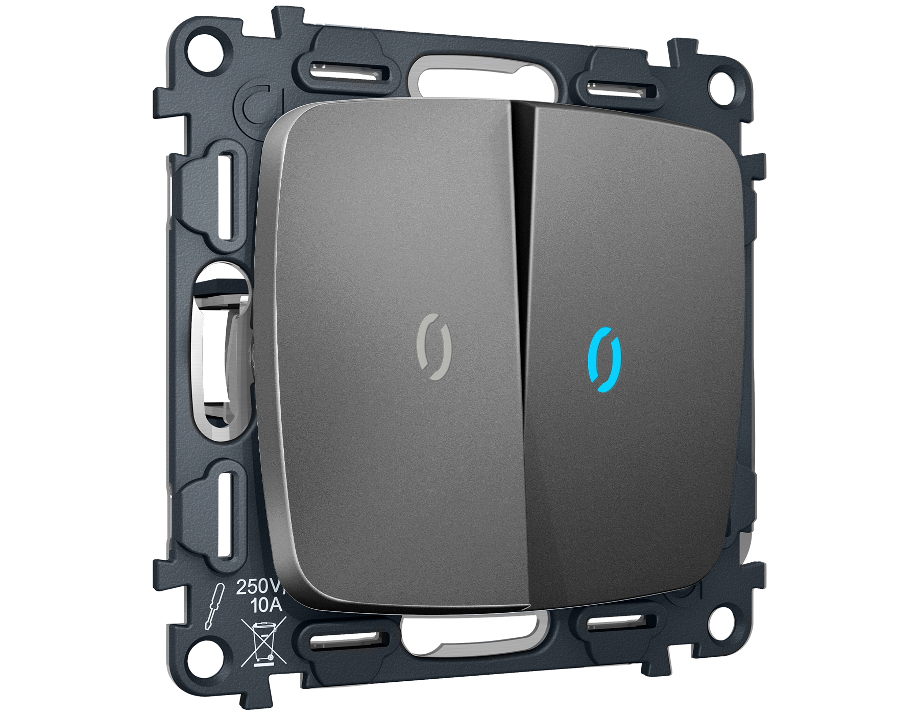 MO654040 Комплект механизма 2-кл прох.выкл подсв 10000K OMEGA Антрацит серы QUANT(OP6540,VM120,G29B)