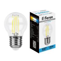 Лампа светодиодная FERON LB-515 15W 230V E27 6400K филамент G45 прозрачная