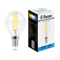 Лампа светодиодная FERON LB-52 7W 230V E14 6400K филамент G45 прозрачная