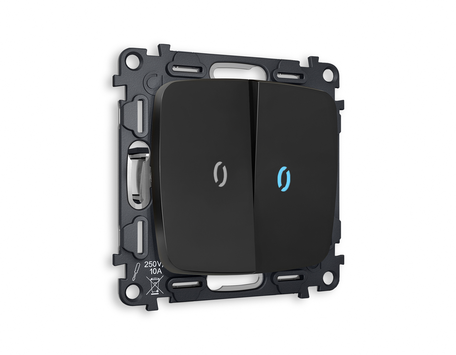 MO804040 Комплект механизма 2-кл прох.выкл подсв 10000K OMEGA Черный матовый UANT(OP8040,VM120,G29B)