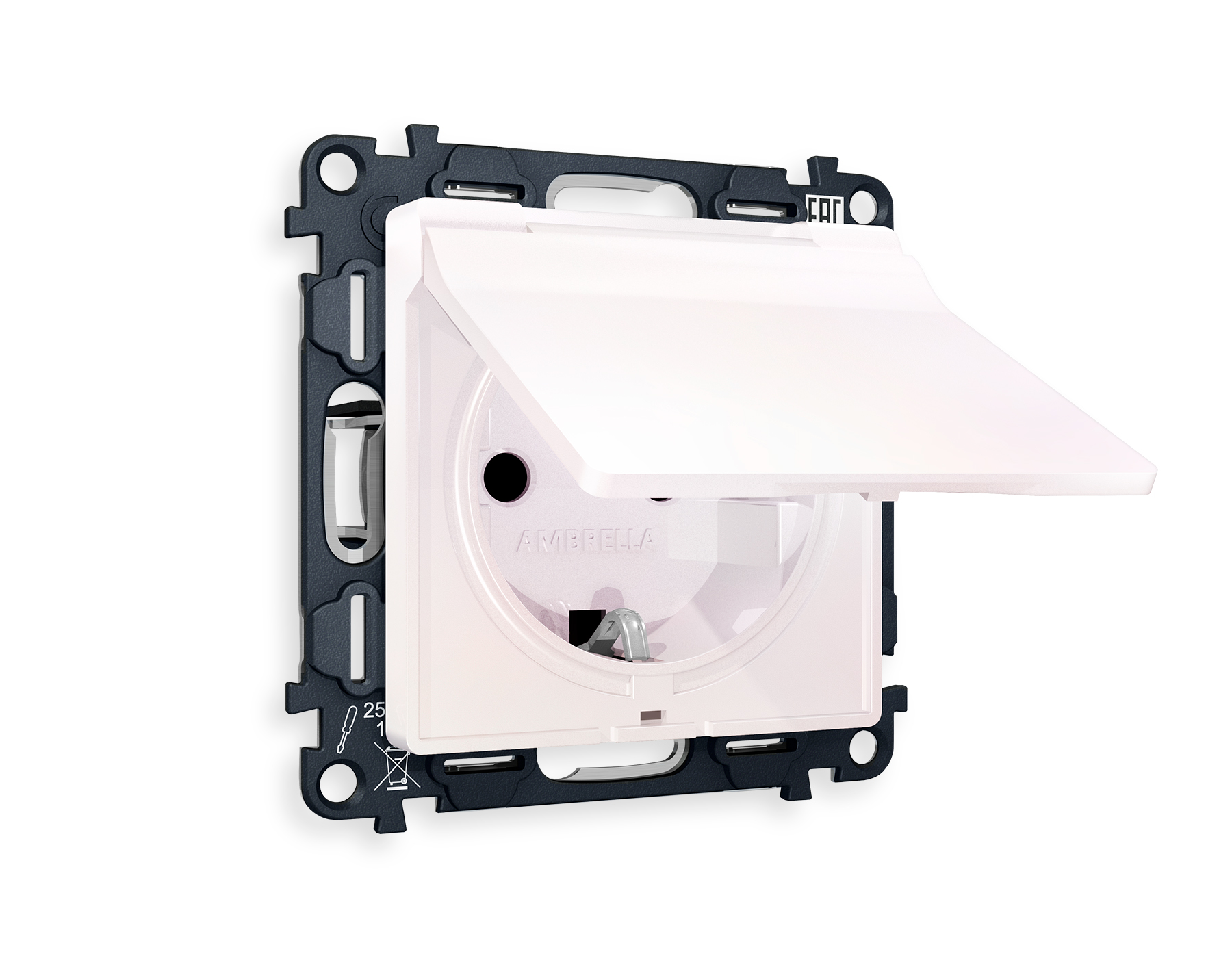 MA208010 Комплект механизма электр розетки ALFA Жемчуг с/з с шторк/крышкой IP44 QUANT (AP2080,VM141)