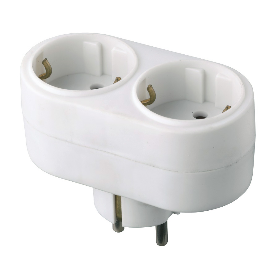 Сетевой разветвитель GTS-F-2-16-G, 16А, 2 места, плоский, с заземлением