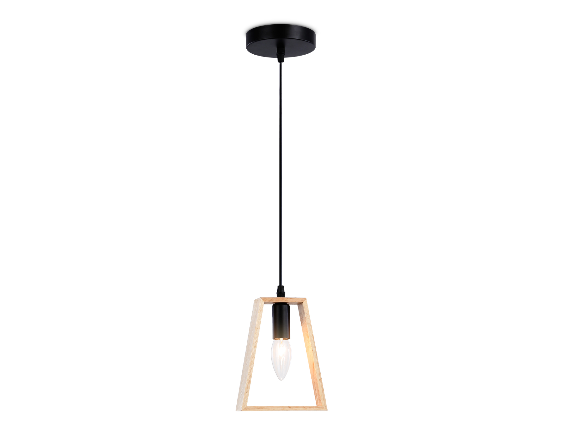 Светильник подвесной Ambrella TR80497 BK/LW черный/светлое дерево E14 max 60W D150*1000