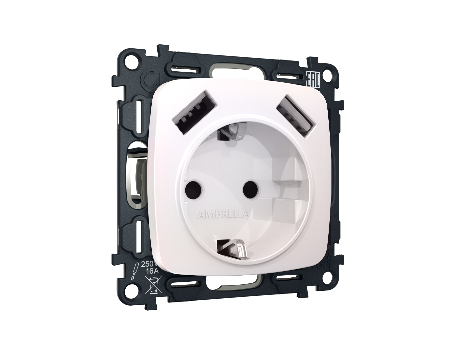 MO209010 Комплект механизма электр розетки OMEGA Жемчуг 2USB A+A 18W с/з QUANT (OP2090, VM155)