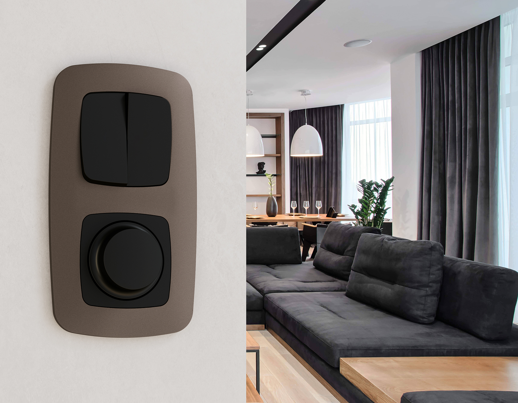 OP8030 Лицевая панель OMEGA (Черный матовый) для 2-кл выключателей QUANT