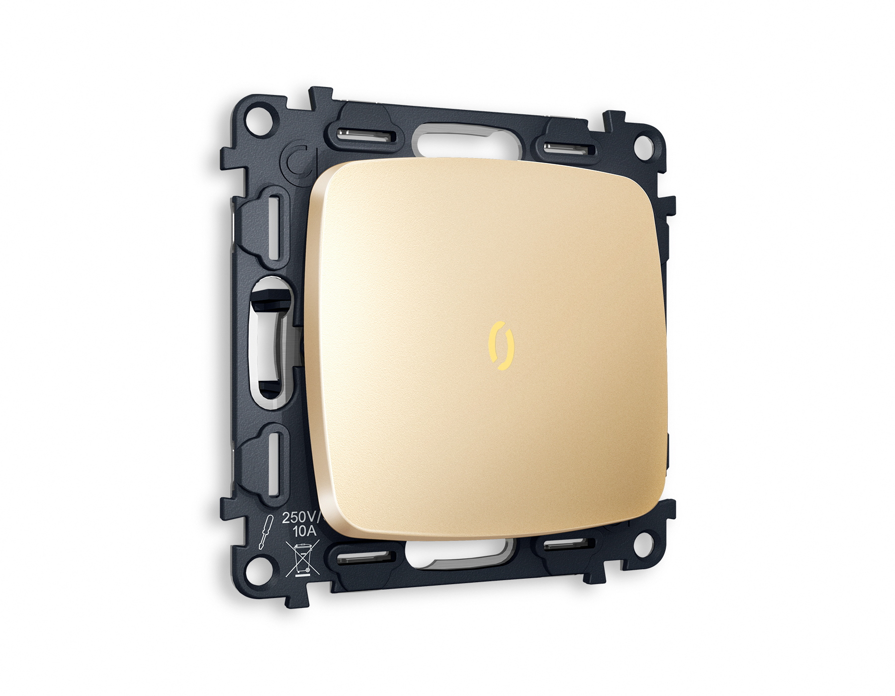 MO602030 Комплект механизма 1-кл прох.выкл с подсв 3200K OMEGA Шампань QUANT(OP6020,VM105,G22Y)