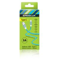 ERGOLUX ELX-CDC02-C06 (Кабель USB-Type C, 3А, 1,2м, LED (синий), Зарядка+Передача данных, Коробка)