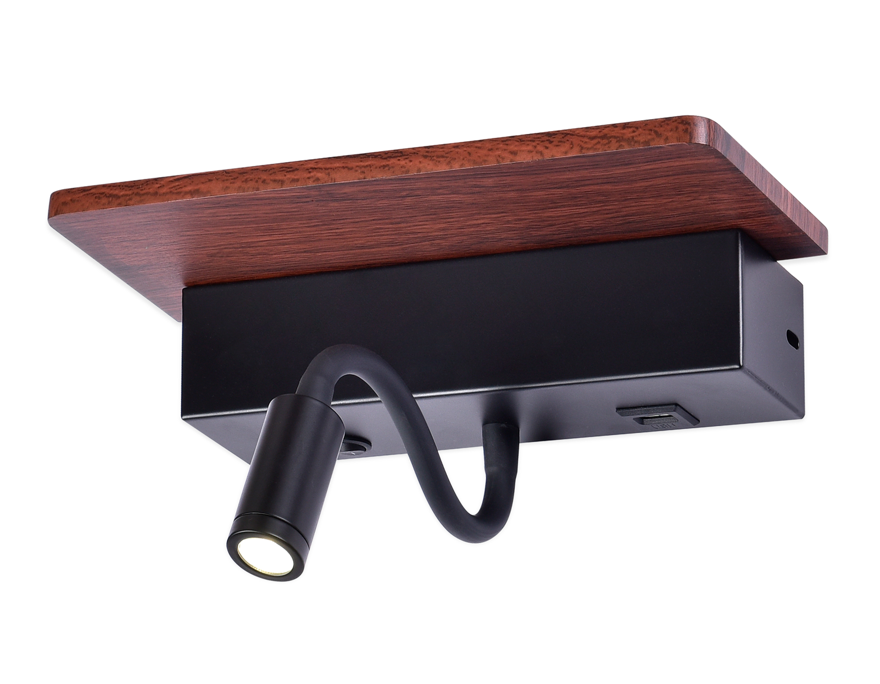 Светильник настенный Ambrella FW291 BK/DW черн/темн деревоLED 4200K+3000K 6W+1 с полкой, выкл. и USB