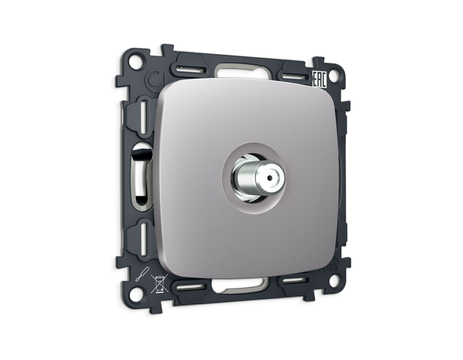 MO513050 Комплект механизма TV розетки SAT 5-2400MHz 3.5dB OMEGA Сталь матовый QUANT (OP5130, VM215)