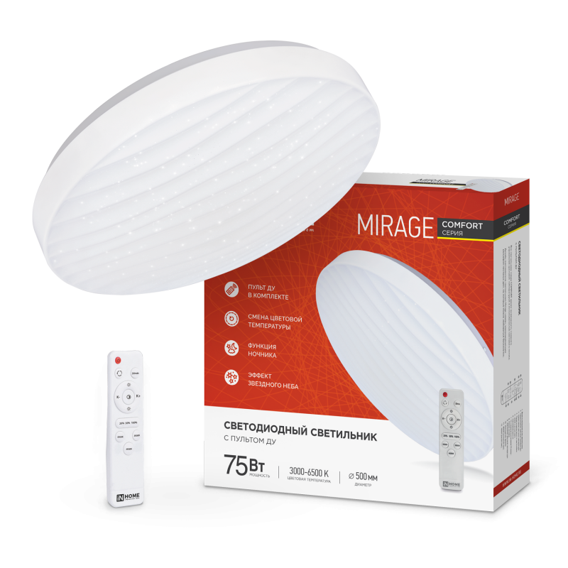 Светильник светодиодный IN HOME COMFORT MIRAGE 36Вт 230В 3000-6500K 2900Лм 290x70мм с пультом ДУ