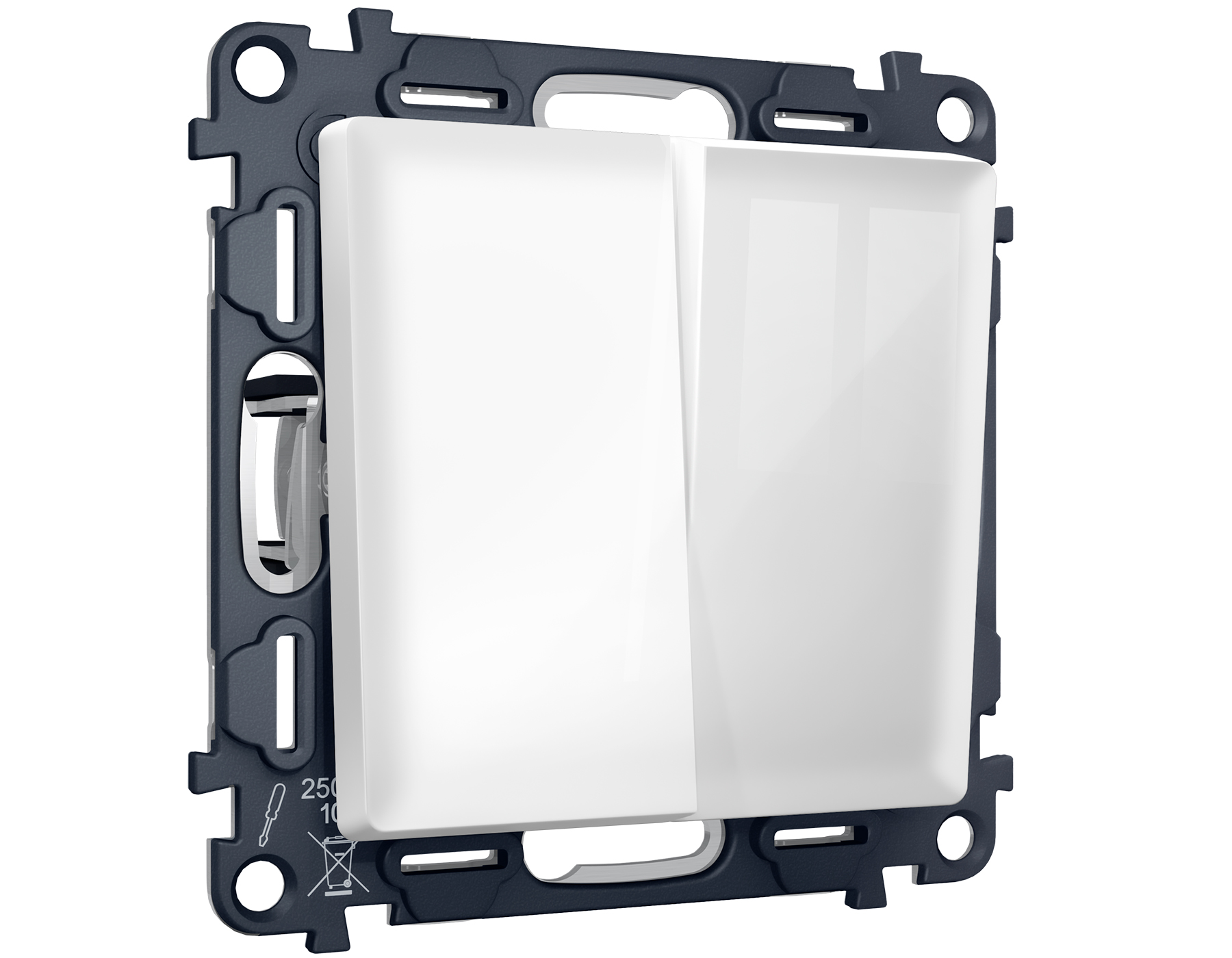 MA103030 Комплект механизма 2-клавишного перекрестного выключателя 10A-250V ALFA Белый глянец QUANT 