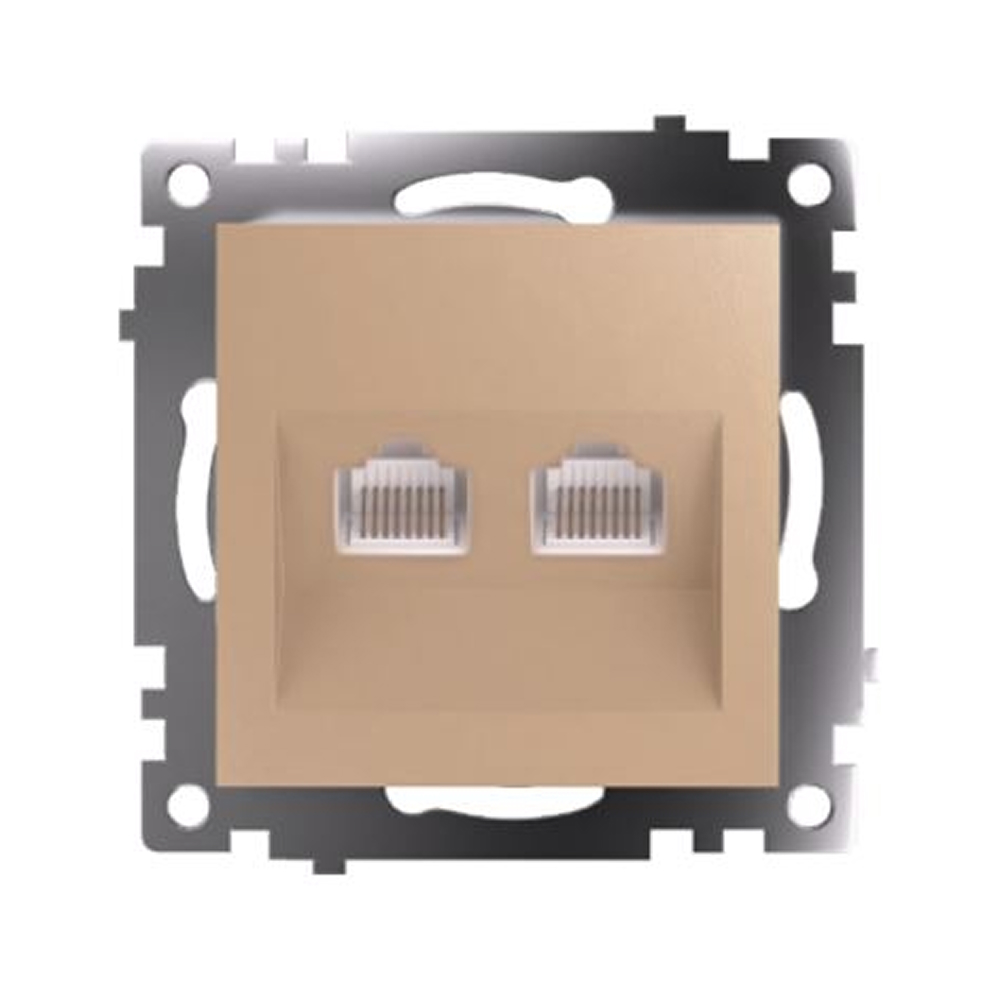 Розетка компьютерная 2-местная RJ-45 (механизм), серия Катрин, GLS00-7109-08, золото