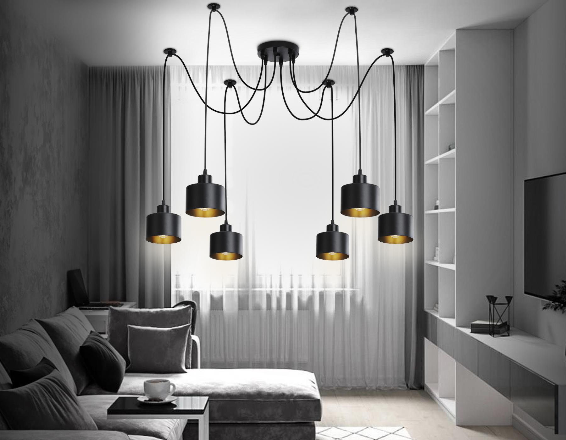Светильник подвесной в стиле лофт Ambrella TR8132/6 BK черный E27*6 max 40W D700*800