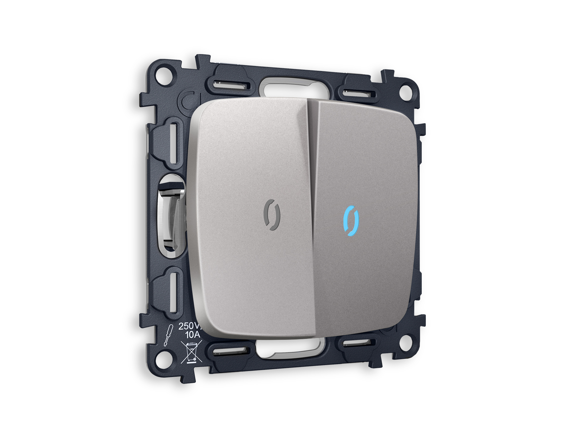 MO504040 Комплект механизма 2-кл прох.выкл с подсв 10000K OMEGA Сталь матов QUANT(OP5040,VM120,G29B)