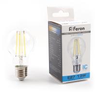 Лампа светодиодная FERON LB-613 13W 230V E27 6400K филамент A60 прозрачная