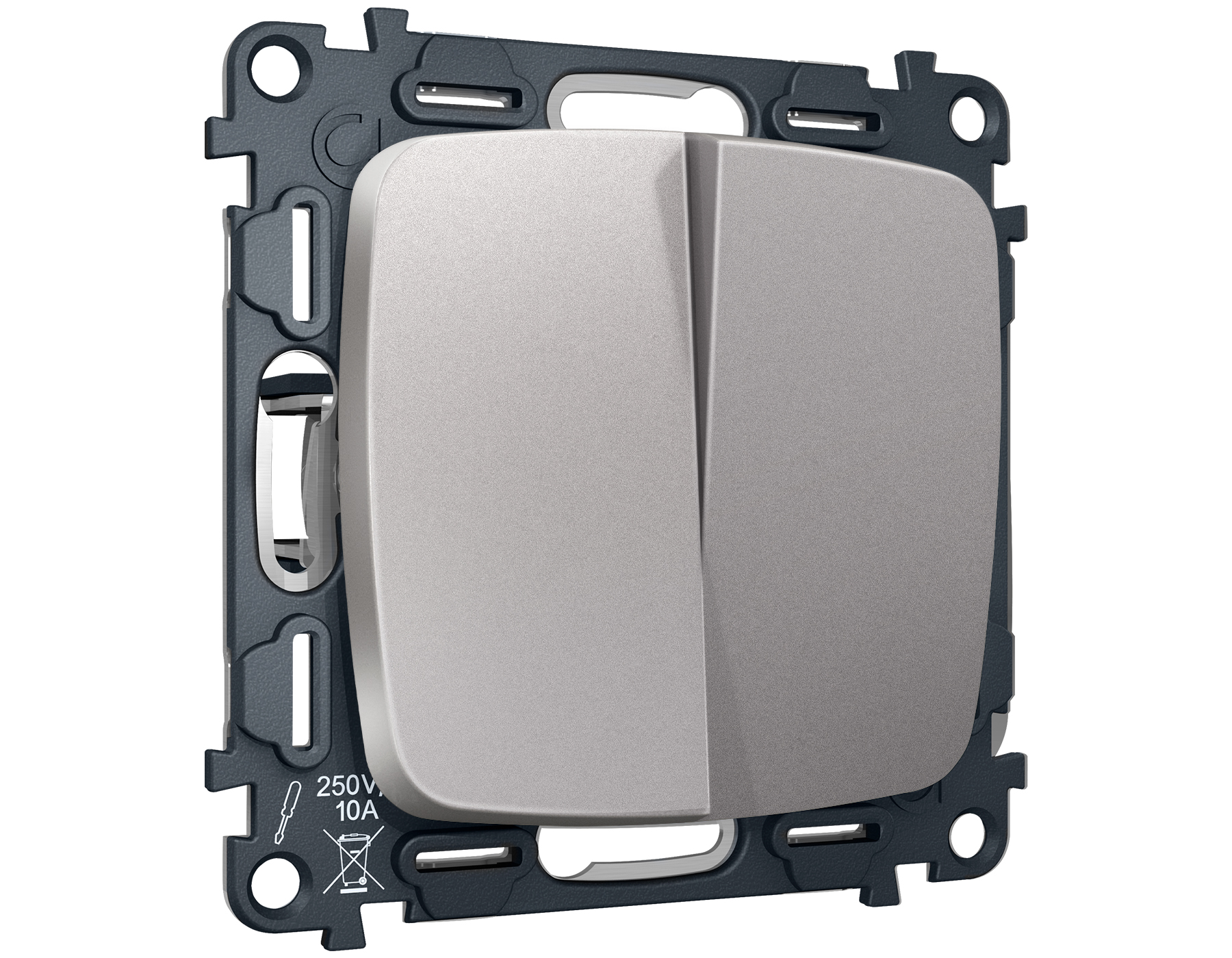 MO503030 Комплект механизма 2-клавишного перекрестного выключателя 10A-250V OMEGA Сталь матовый QUAN