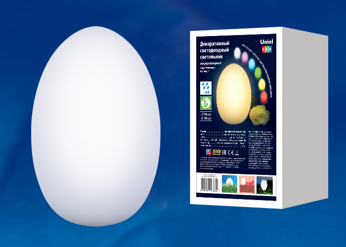 Светильник декоративный UNIEL ULG-R003 019/RGB IP54 EGG «Яйцо» Аккумуляторный (в/к). 14*19см. RGB