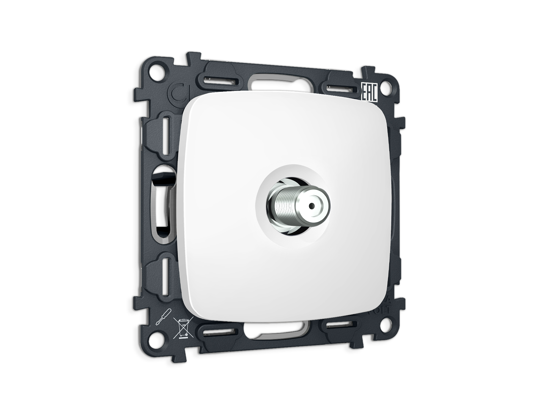 MO133050 Комплект механизма TV розетки SAT 5-2400MHz 3.5dB OMEGA Белый матовый QUANT (OP1330, VM215)