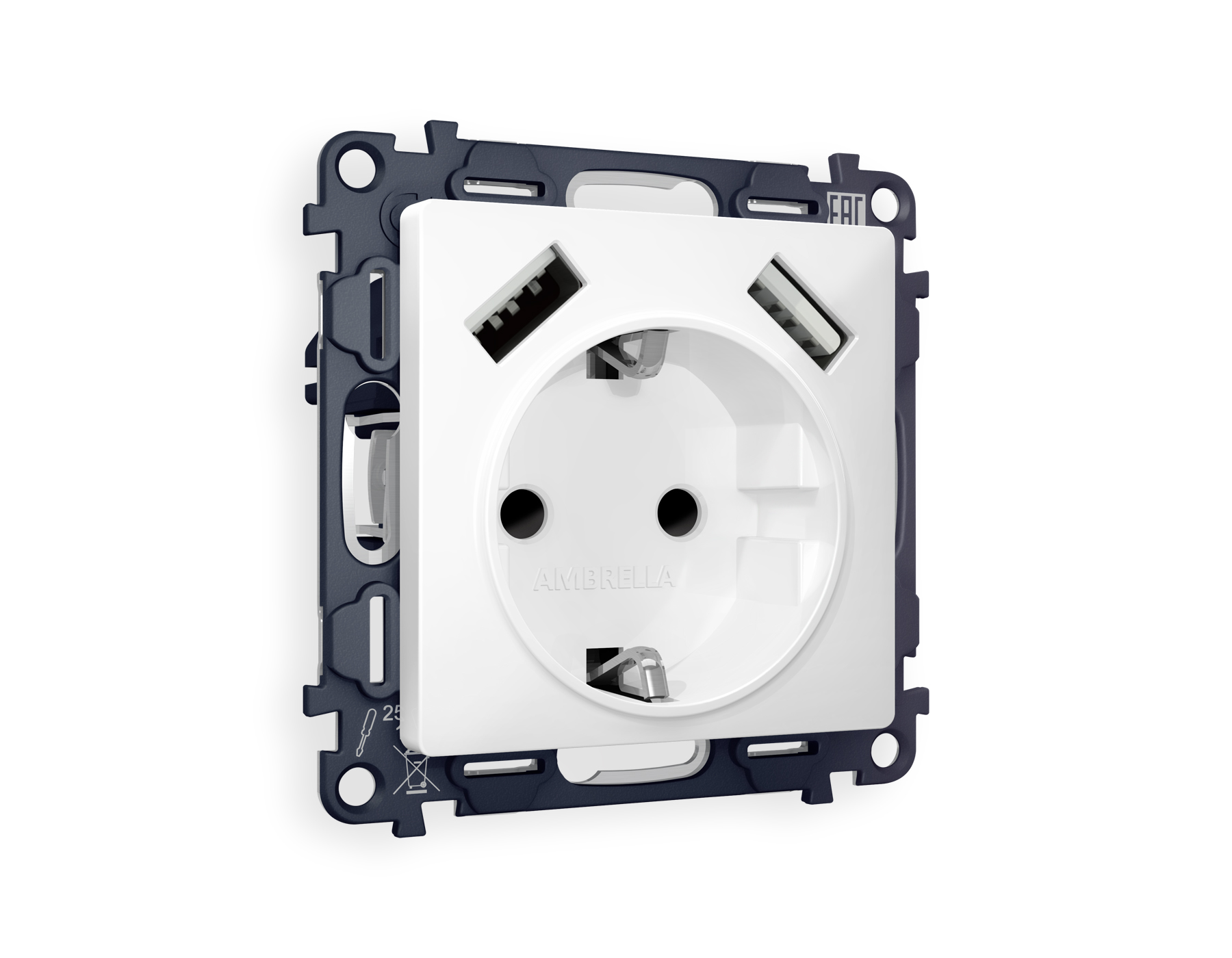 MA129010 Комплект механизма электр розетки ALFA Белый матовый 2USB A+A 18W QUANT (AP1290,VM155)