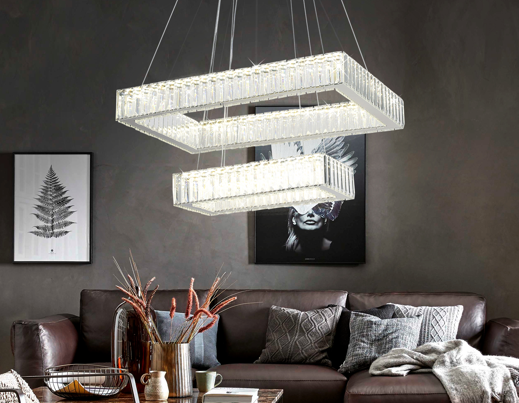Люстра светодиодная Ambrella TR5005/2 CH/CL хром/прозрачный 90W 3000K/4200K/6400K  (Без ПДУ)